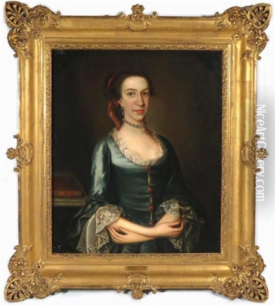 Portrait Of A Southern Colonial Woman Oil Painting - Jeremiah Theus
