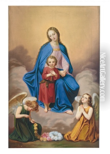 Madonna Mit Kind Und Adorierenden Engeln (altar Piece) Oil Painting - Franz Jacob Bertle
