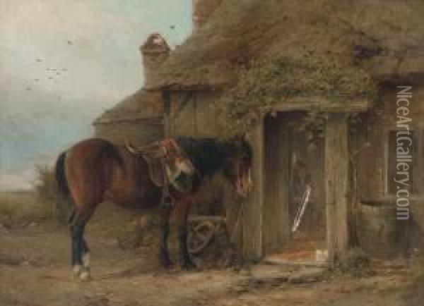 A Pony Before A Cottage Oil Painting - William W. Gosling
