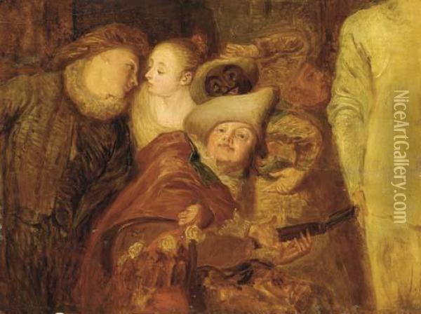 Study Of Actors From Comediens Italiens Oil Painting - Watteau, Jean Antoine