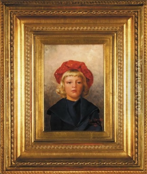 Chlopiec W Czerwonym Berecie Oil Painting - Zygmunt Ajdukiewicz