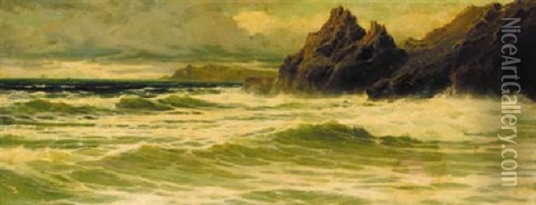 Stark Point Light, South Devon Oil Painting - Reginald Smith