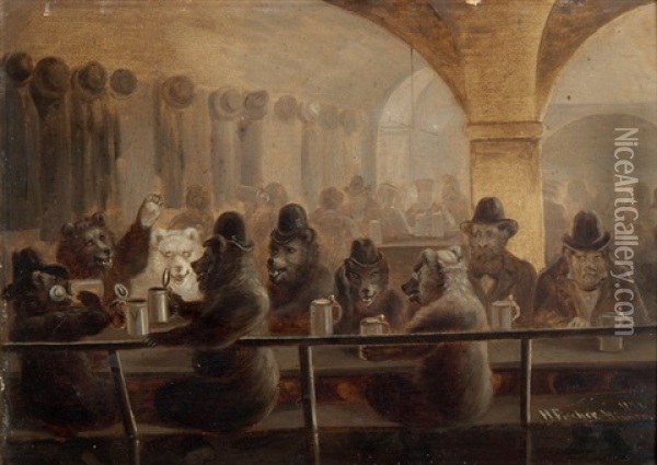 Baren In Der Taverne Oil Painting - Jakob Henri Fischer-Hinnen