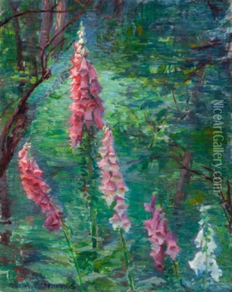 Forest Interior And Foxgloves (double-sided) Oil Painting - George Henry Clements