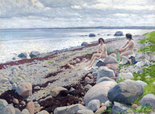 Nudes Bathing On A Beach Oil Painting - Paul-Gustave Fischer