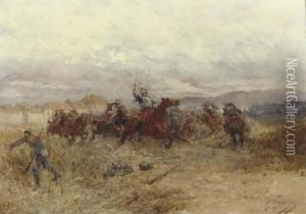 Battle Scene In France Oil Painting - Wilfred Constant Beauquesne