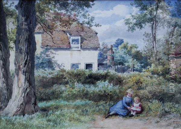 Lady And Child Seated Beneath A Tree Oil Painting - John Henry Mole