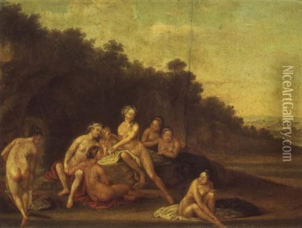 Le Bain Des Nymphes Oil Painting - Jacques Sebastien Le Clerc