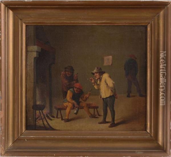 Interior With Peasants Oil Painting - Adriaen Jansz. Van Ostade