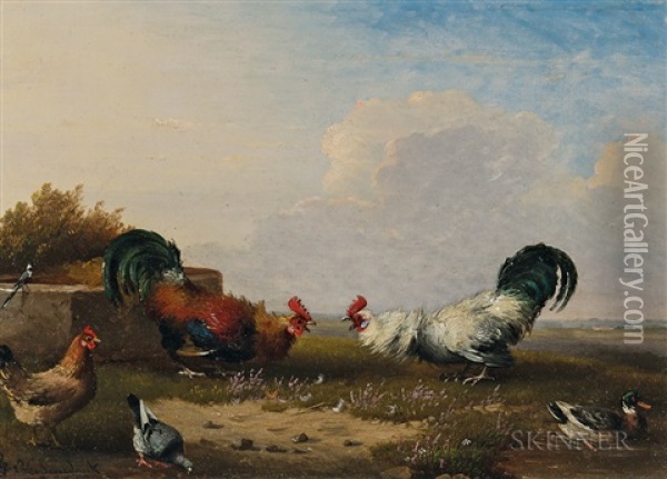 Combat De Coqs Oil Painting - Franz van Severdonck