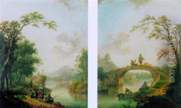 Flusslandschaft Mit Fischern Oil Painting - Johann Balthasar Bullinger the Elder