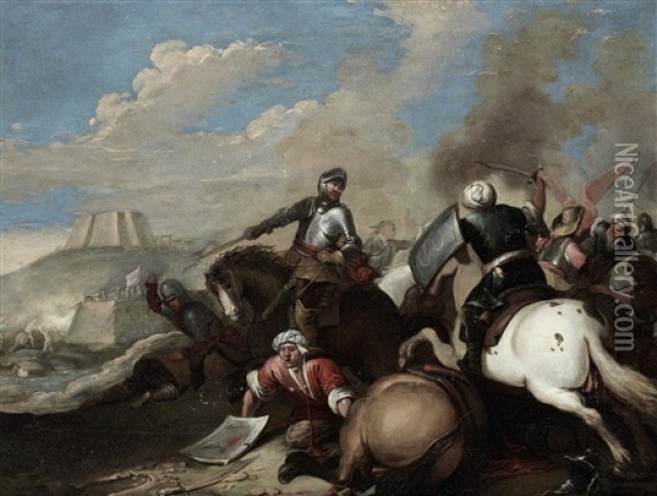 A Cavalry Skirmish Between Turks And Christians Oil Painting - Carlo Coppola