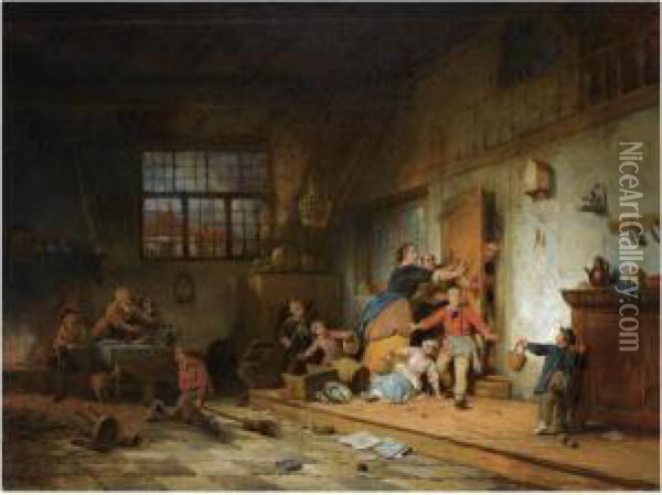 The Village School Oil Painting - Ferdinand de Braekeleer