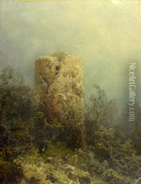 Ruins Of A Castle Tower Oil Painting - August Bedrich Piepenhagen