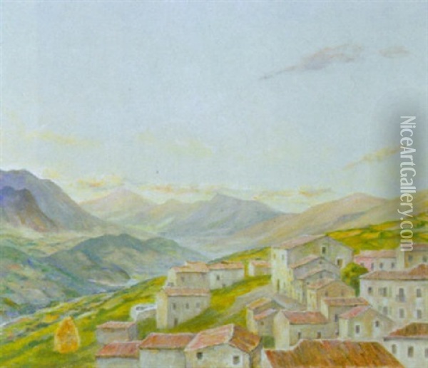 Udsigt Over Hustage I En Bjergkloft, Italien Oil Painting - Johan Rohde
