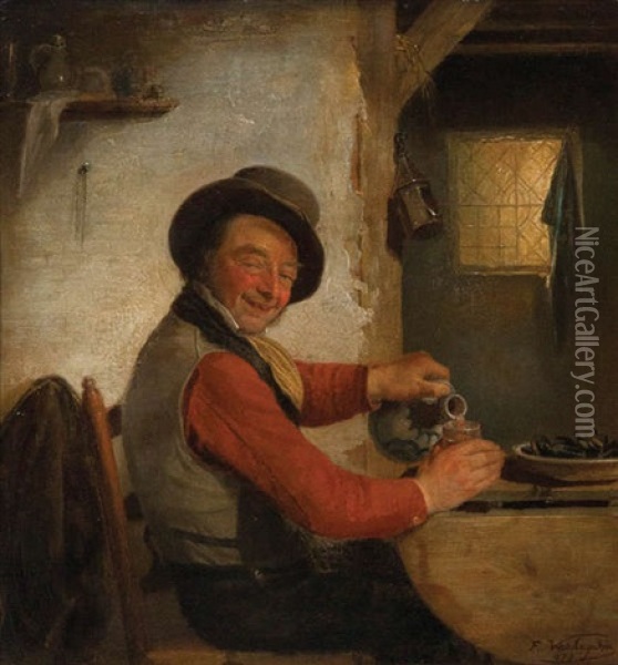 Homme Degustant Des Moules Et Du Vin Oil Painting - Francois Verheyden