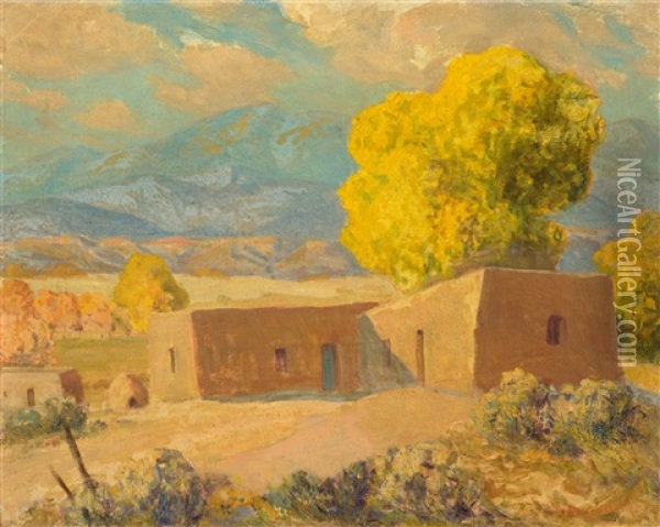 Pueblos In Autumn Oil Painting - Sheldon Parsons