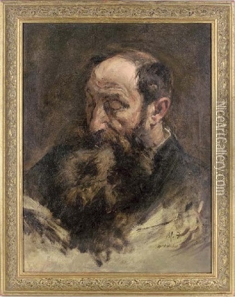 Portrait Of Monsieur P. Michaud Reading Oil Painting - Mark William Fisher