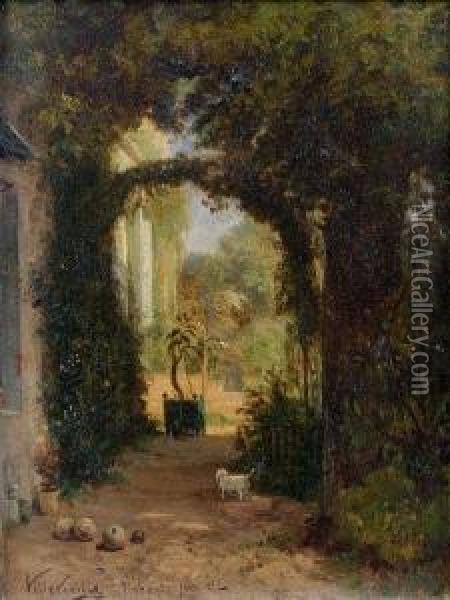 Une Allee Ombragee Devant Une Maison Oil Painting - Leon Villevielle