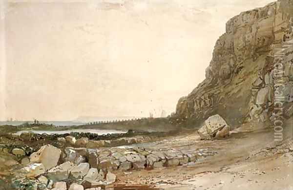 Shrimpers on a rocky coast Oil Painting - William Collingwood Smith