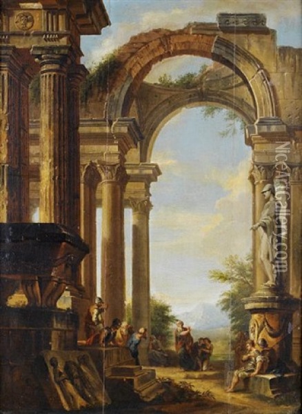 Peter Denying Christ Oil Painting - Giovanni Paolo Panini