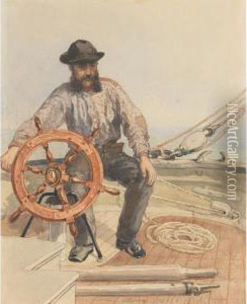 Sailor At The Helm Oil Painting - Lucius Richard O'Brien