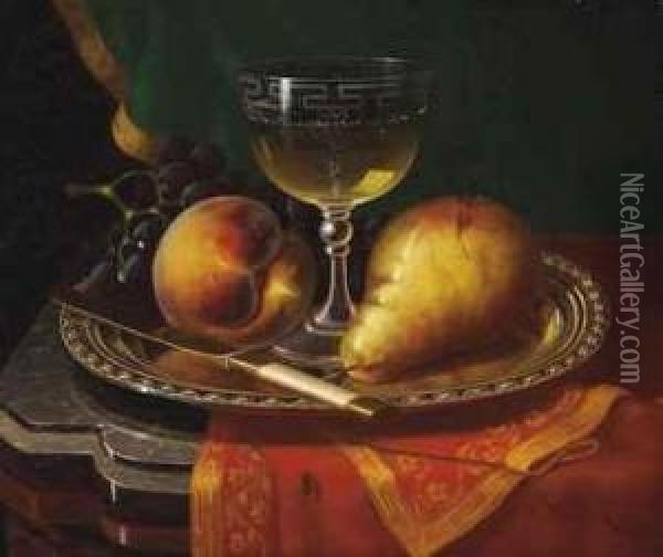 Still Life With Fruit And Wine Oil Painting - Morston Constantine Ream
