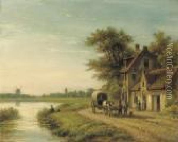 A Fisherman Along A River Oil Painting - Lodewijk Johannes Kleijn