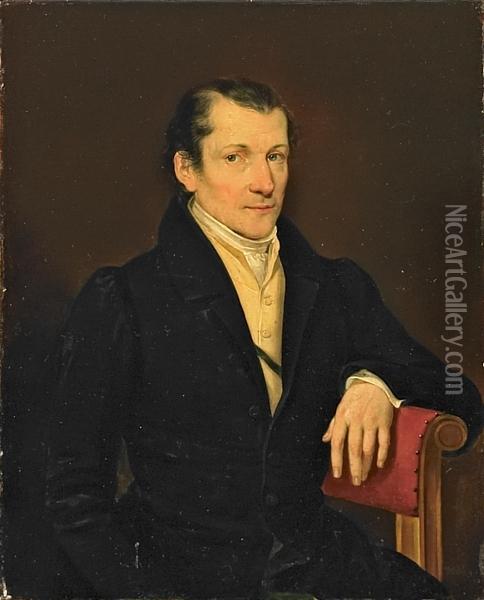 Portrait Of A Gentleman With A Yellow Waistcoat And A Black Jacket Oil Painting - Ferdinand Georg Waldmuller