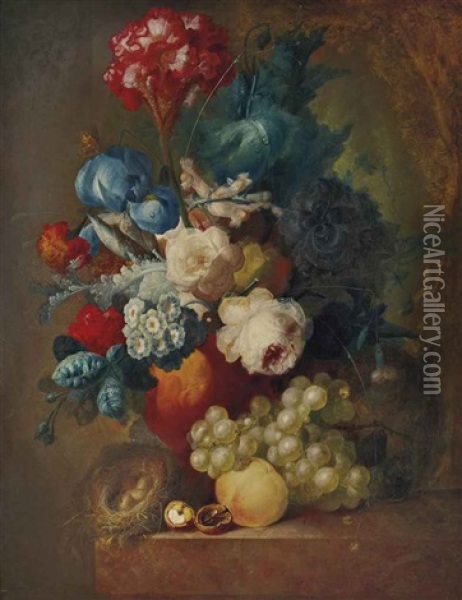 Bouquet Et Un Nid Sur Un Entablement Oil Painting - Jan van Os