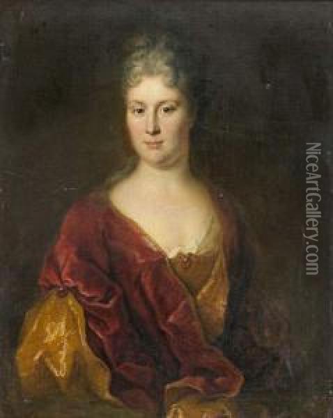 Portrait De Femme A La Robe De Velours Rouge Oil Painting - Henri Millot