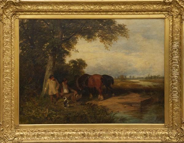 Heavy Horses In Harness Oil Painting - James Peel