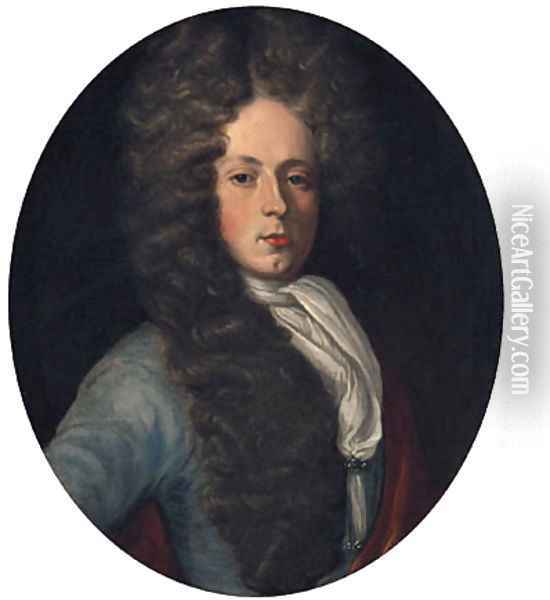 Portrait Of Anthony Wood, Half-Length, In A Blue Coat And White Stock Oil Painting - Charles Jervas
