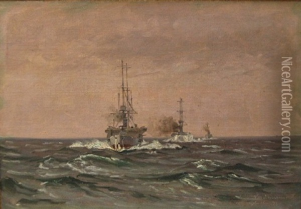 Torpedobaade I Ostersoen Oil Painting - Vilhelm Karl Ferdinand Arnesen