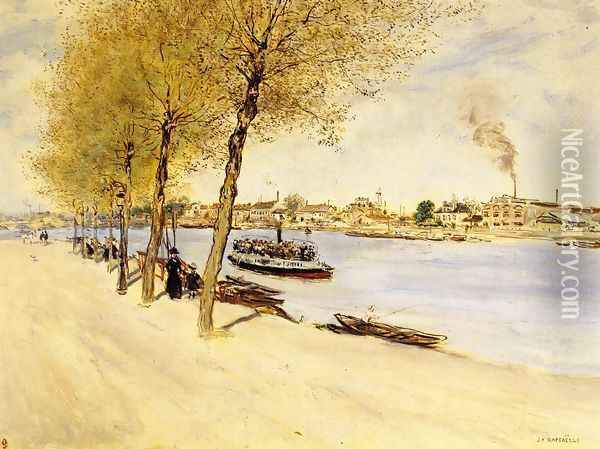 By The Water In Springtime Oil Painting - Jean-Francois Raffaelli