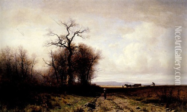 Landschaft Im Herbst Mit Bauern Oil Painting - Gustave Eugene Castan