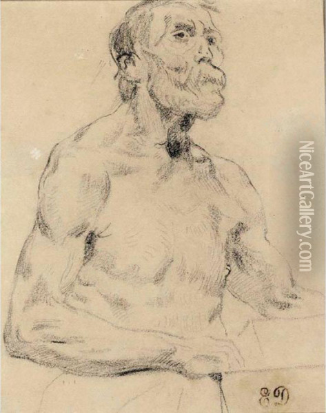 Bust Of A Bearded Man Oil Painting - Eugene Delacroix