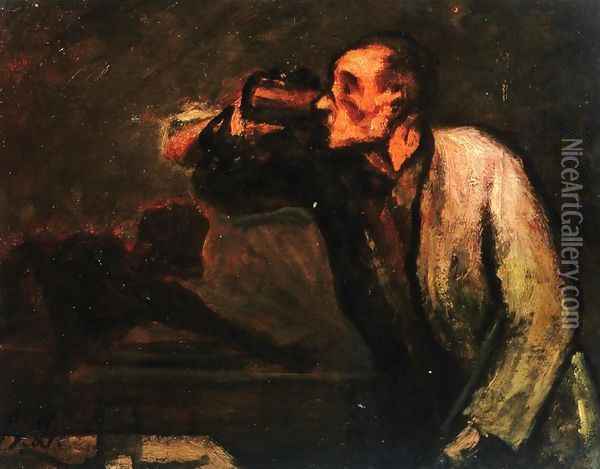 Billiard Players Oil Painting - Honore Daumier