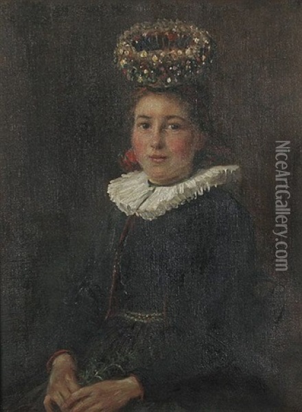 Sitzende Junge Gutacherin Mit Schappel Oil Painting - Wilhelm Gustav Friedrich Hasemann