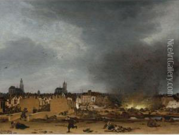A View Of Delft With The Explosion Oil Painting - Egbert van der Poel