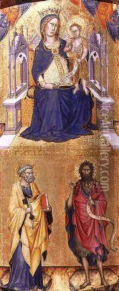 The Virgin and Child in Majesty with SS. Peter and John the Baptist, c.1370 Oil Painting - Francesco di Vannuccio