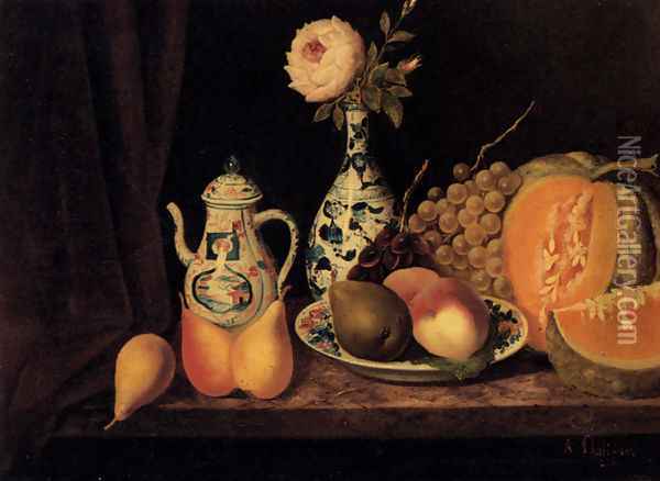 Still Life With Fruit And Oriental China Oil Painting - Adolphe Phalipon