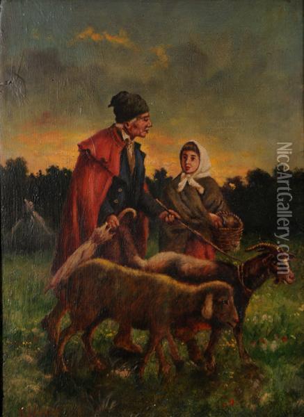 Pastori Con Pecore Oil Painting - Enrico della (Lionne) Leonessa