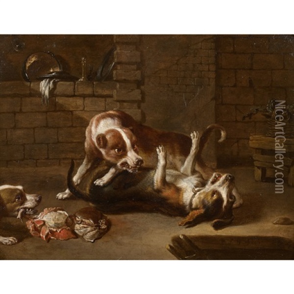 Chiens Dans Le Garde-manger Oil Painting - Pieter Van Boucle