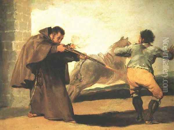 Monk Pedro de Zaldivia Shoots the Bantid Maragato Oil Painting - Francisco De Goya y Lucientes