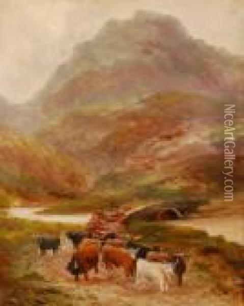Cattle By A Highland River Oil Painting - Louis Bosworth Hurt