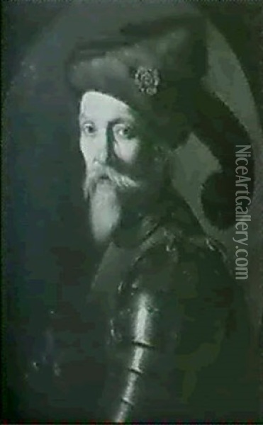 A Portrait Of A Bearded Gentleman, Bust Length, Wearing     Armour Oil Painting - Gerrit Van Honthorst