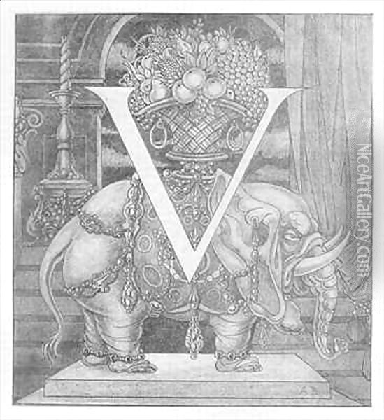 Initial Letter 'V' to Volpone Oil Painting - Aubrey Vincent Beardsley