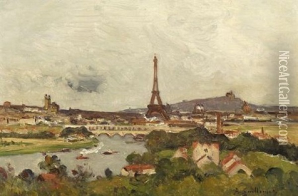 Panorama With The Eiffel Tower In The Distance Oil Painting - Jean Baptiste Antoine Guillemet