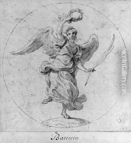 Victory Design for the obverse of a medal dedicated to Queen Christina of Sweden; and Virtue subduing Evil Design for the obverse of a medal dedicat Oil Painting - Giovanni Battista (Baciccio) Gaulli